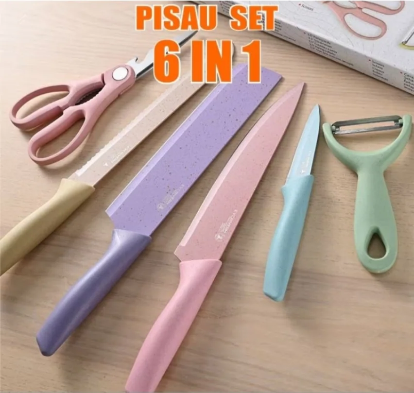 Set Pisau Dapur 6 in 1 Warna Ceria