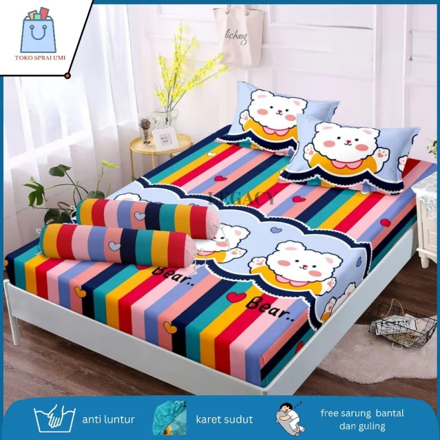 Sprei Kartun Motif Beruang Rainbow Aesthetic